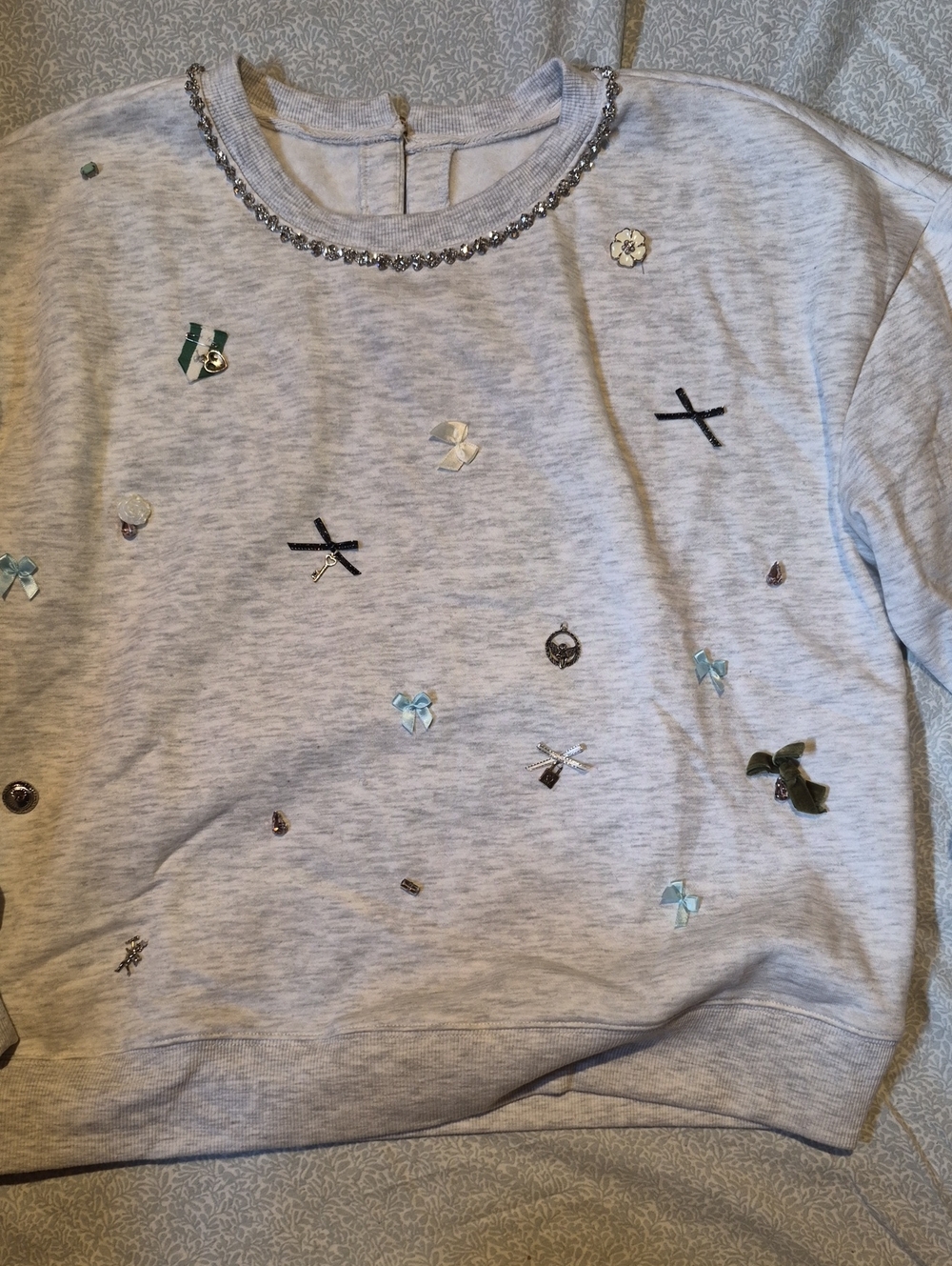 Girls' Light Gray Embellished Sweatshirt Top